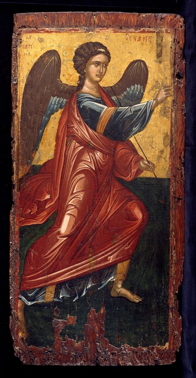 De aartsengel Gabriël, uit een annunciatie scène op de koningsdeur van een iconostase door Byzantine Greek